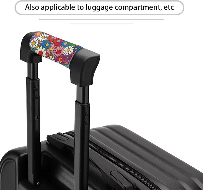 BIGCARJOB 2 Pieces Luggage Handle Wrap with Pink Hippie Daisy Print Trolley Case Grip Suitcase Identifier Protective Cover Luggage Handles Wrap Grips Women Girls Luggage Accessories - Image 2
